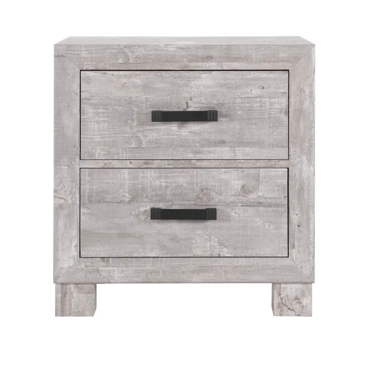 24" Gray Two Drawer Distressed Wood Nightstand