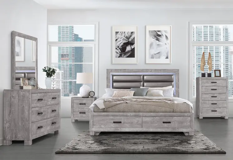 24" Gray Two Drawer Distressed Wood Nightstand