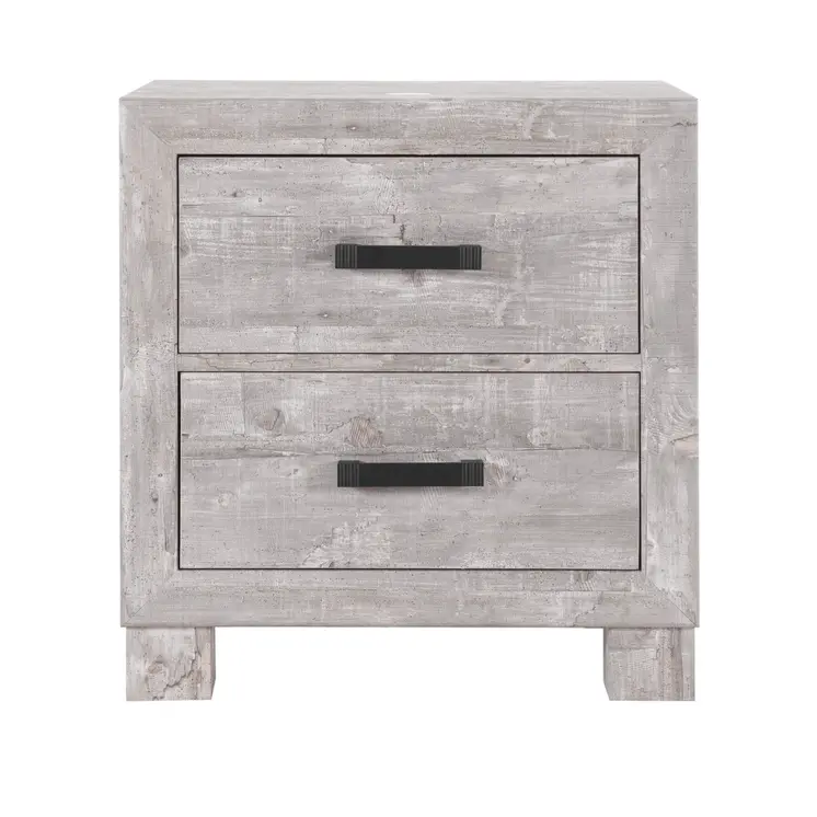 24" Gray Two Drawer Distressed Wood Nightstand