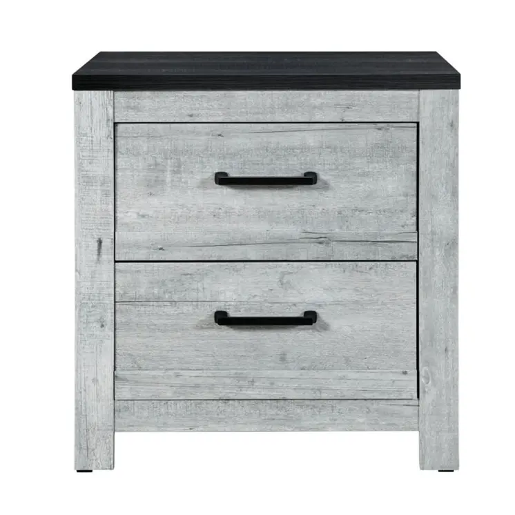 24" Gray And Black Two Drawer Wood Nightstand