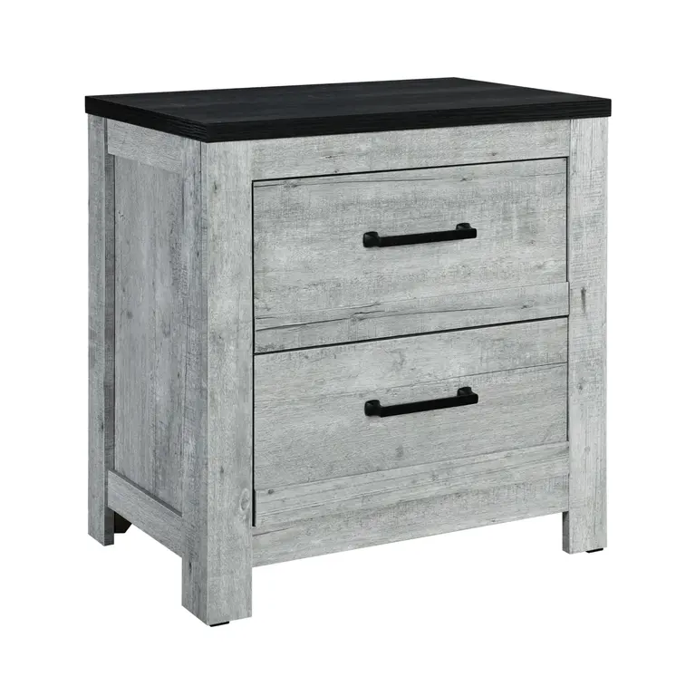 24" Gray And Black Two Drawer Wood Nightstand