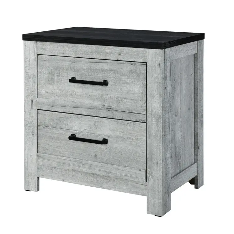 24" Gray And Black Two Drawer Wood Nightstand