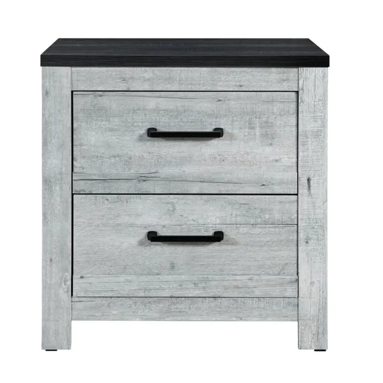 24" Gray And Black Two Drawer Wood Nightstand