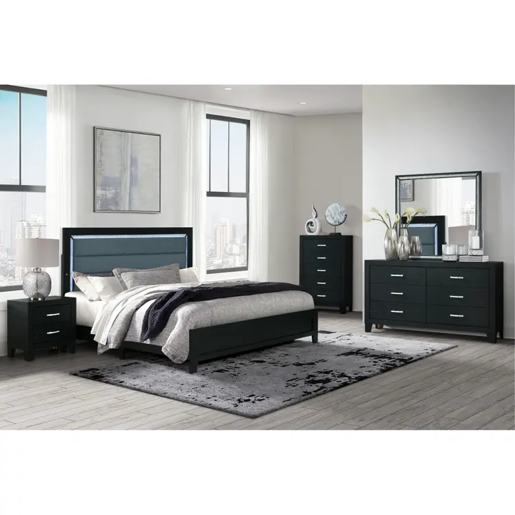 22" Black Solid and Manufactured Wood Two Drawer Nightstand