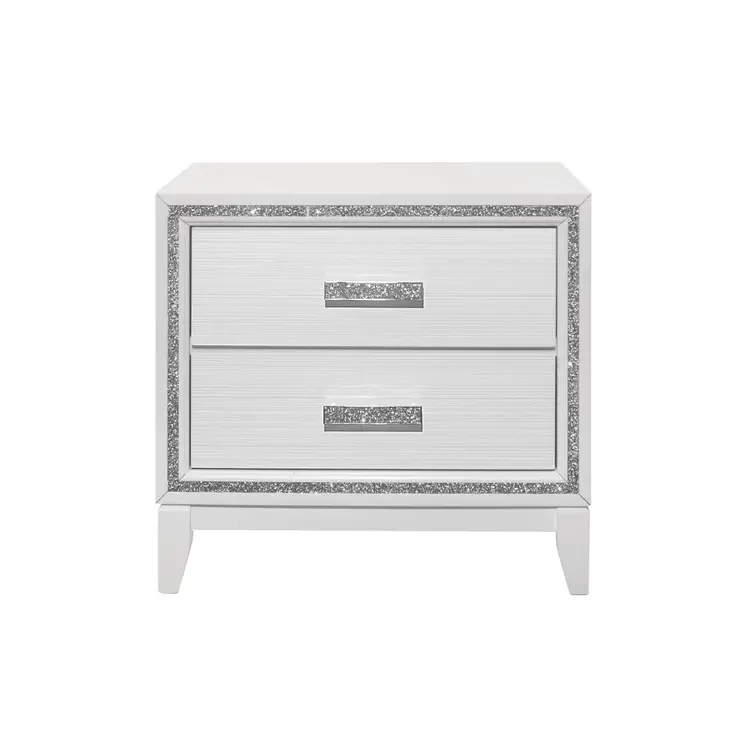 26" White Two Drawer Faux Crystal Bling Wood Nightstand