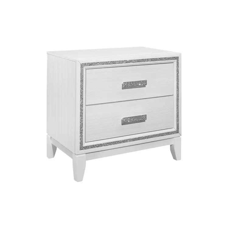 26" White Two Drawer Faux Crystal Bling Wood Nightstand