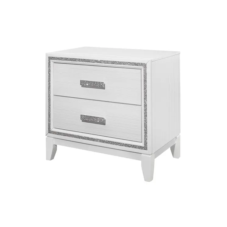 26" White Two Drawer Faux Crystal Bling Wood Nightstand