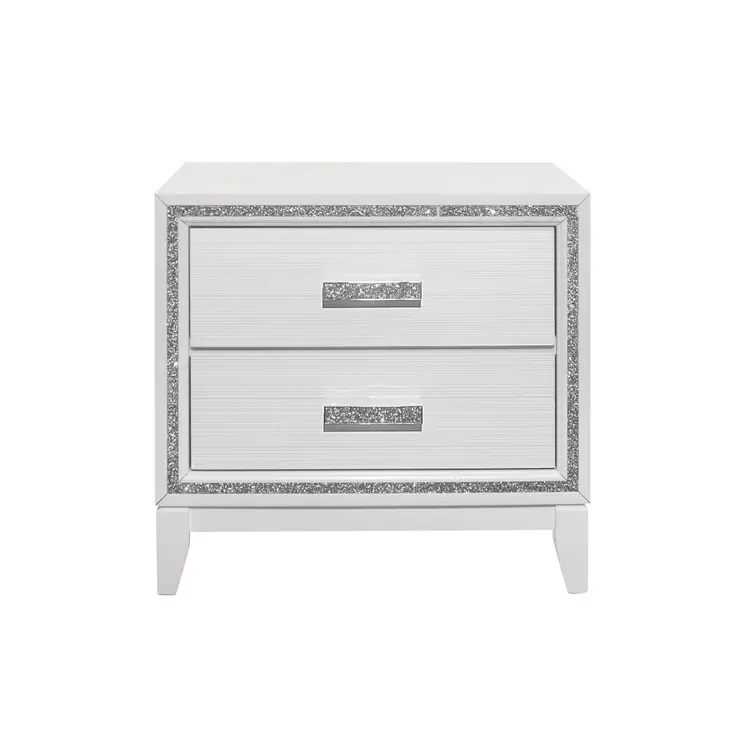 26" White Two Drawer Faux Crystal Bling Wood Nightstand