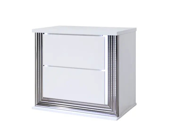 25" White Solid and Manufactured Wood Lighted Two Drawer Nightstand
