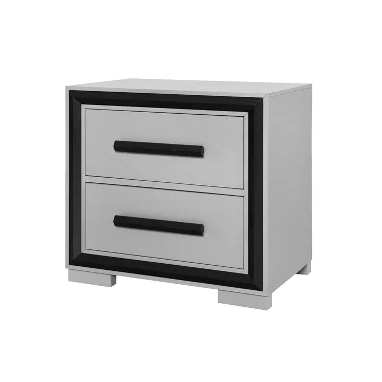 25" Gray and Black Two Drawer Wood Nightstand