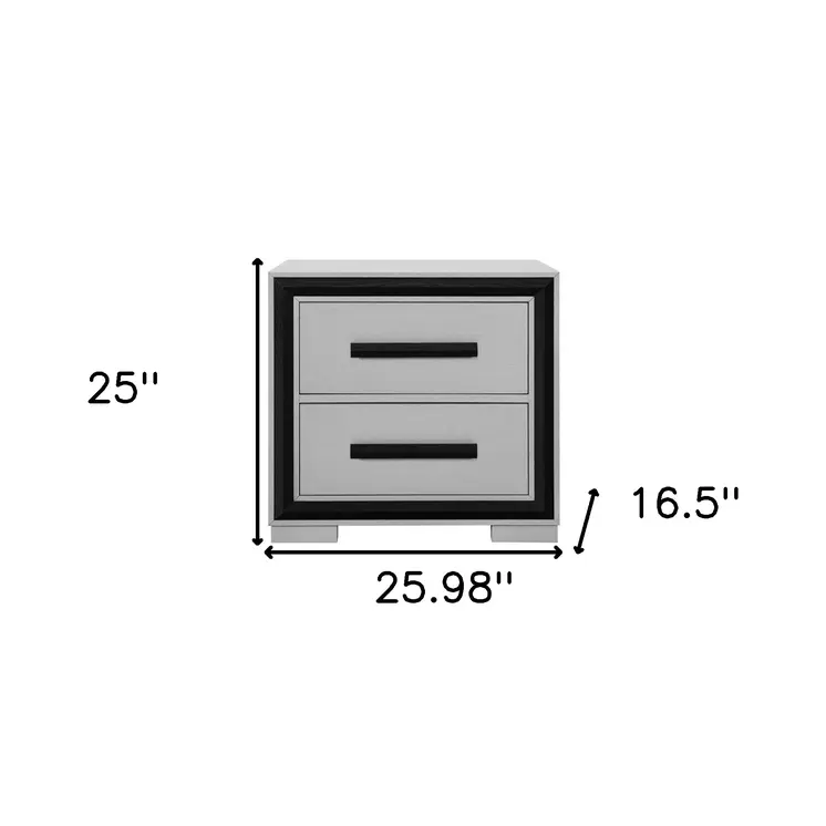 25" Gray and Black Two Drawer Wood Nightstand