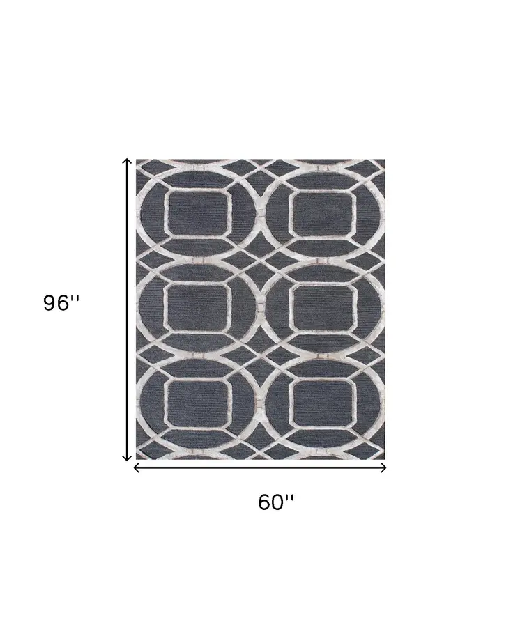 5' X 8' Charcoal and Ivory Abstract Geometric Hand Tufted Area Rug
