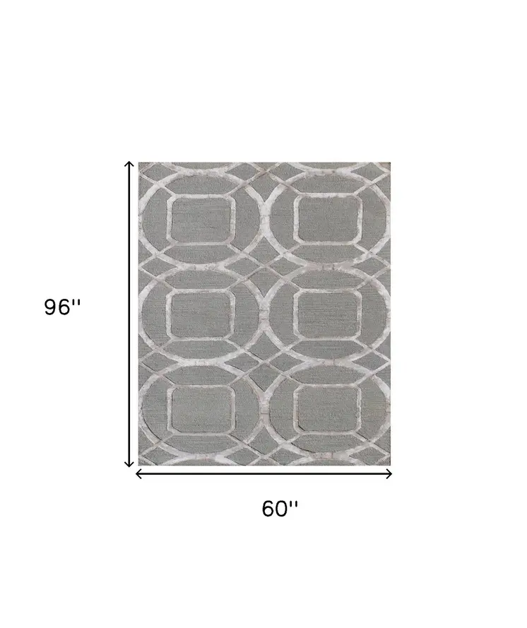 5' X 8' Gray and Light Gray Abstract Geometric Hand Tufted Area Rug
