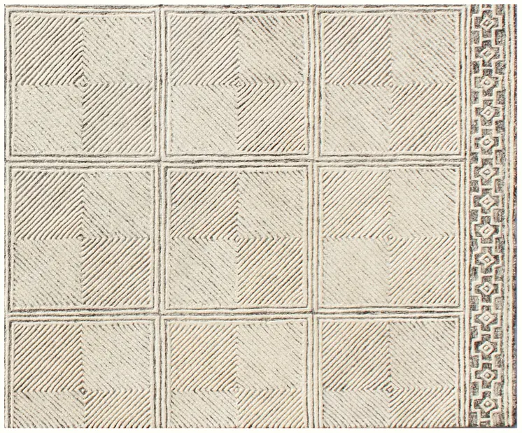 5' X 8' Moss Green Wool Abstract Geometric Hand Tufted Non Skid Area Rug