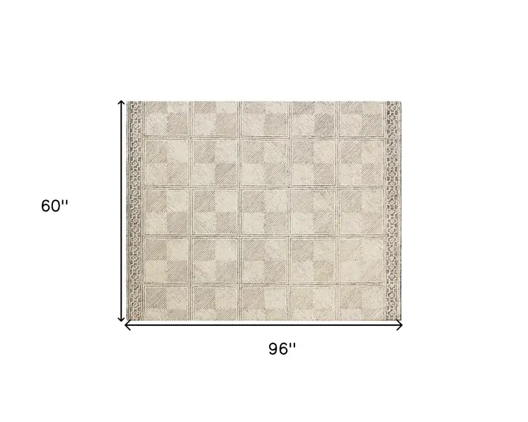 5' X 8' Moss Green Wool Abstract Geometric Hand Tufted Non Skid Area Rug