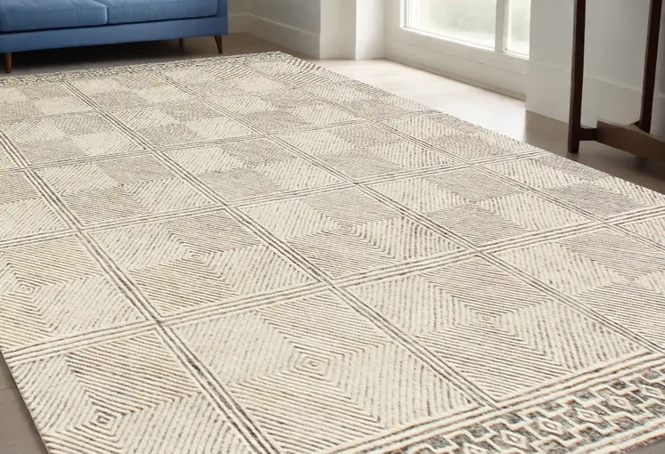 5' X 8' Moss Green Wool Abstract Geometric Hand Tufted Non Skid Area Rug