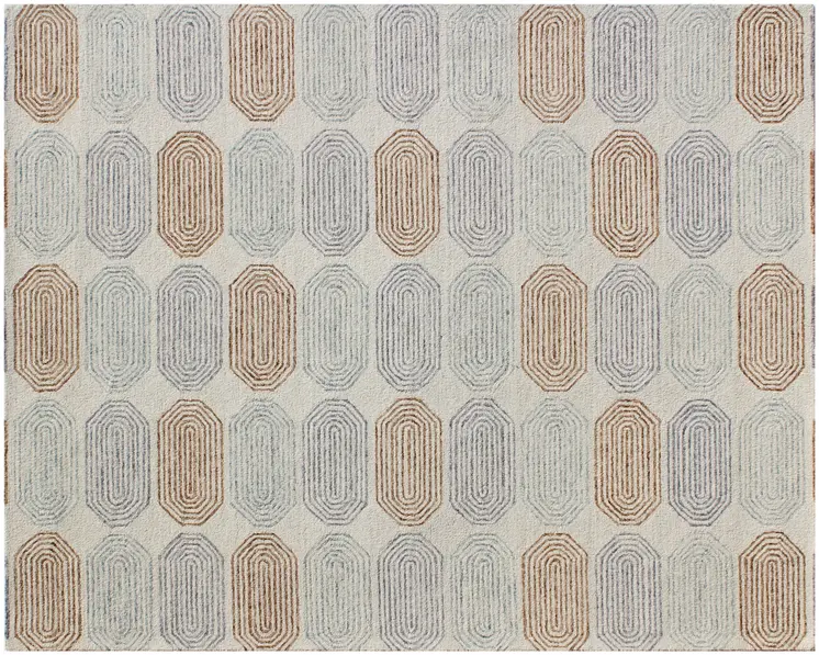 5' X 8' Ivory and Silver Wool Abstract Geometric Hand Tufted Non Skid Area Rug