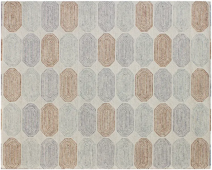 5' X 8' Ivory and Silver Wool Abstract Geometric Hand Tufted Non Skid Area Rug