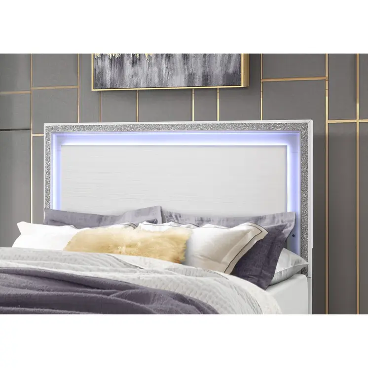 White Faux Crystal Bling Lighted Queen Bed Frame