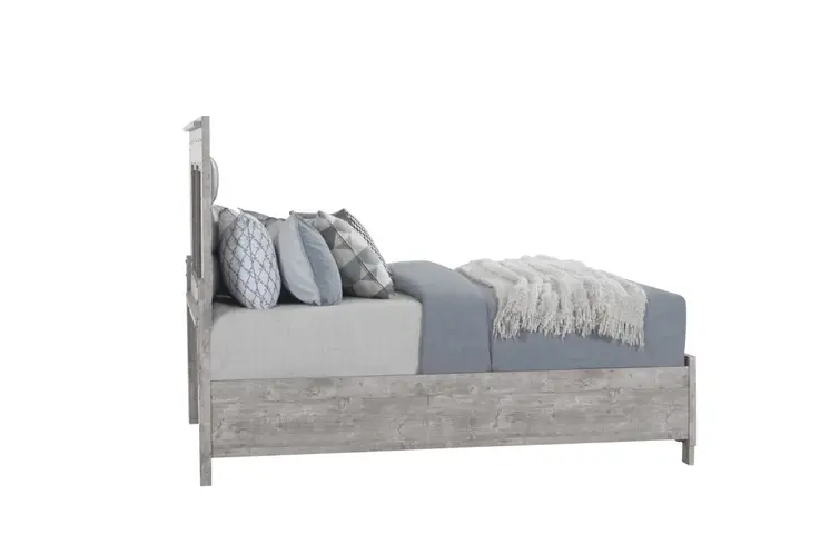 Gray and Silver Faux Crystal Bling Wood And Faux Leather Queen Bed Frame With Two Drawers