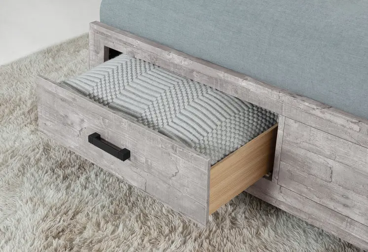 Gray and Silver Faux Crystal Bling Wood And Faux Leather Queen Bed Frame With Two Drawers