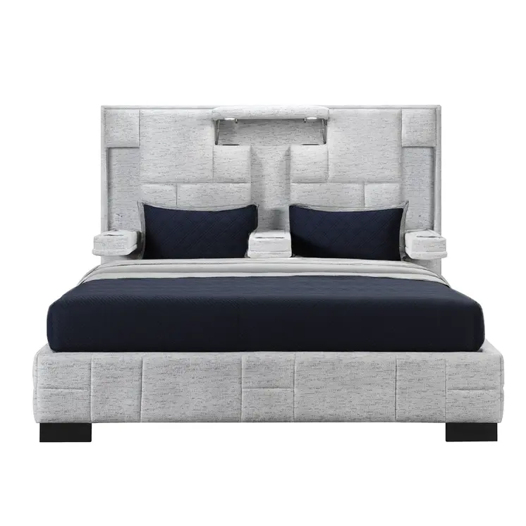 Black and Gray And Upholstered Lighted Queen Bed Frame with USB