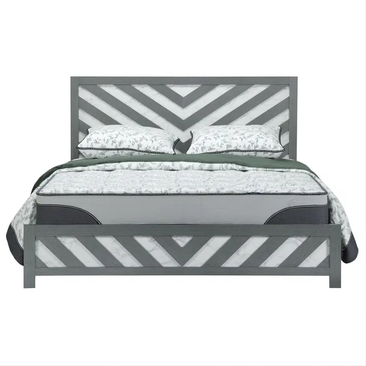 Gray And White Carved Geometric King Bed Frame