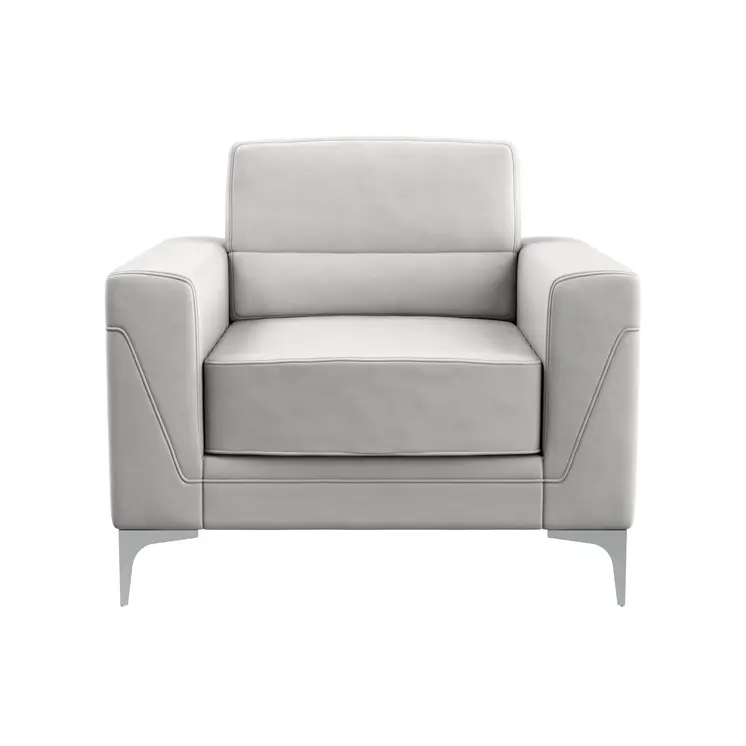 35" Light Gray and Silver Faux Leather Arm Chair