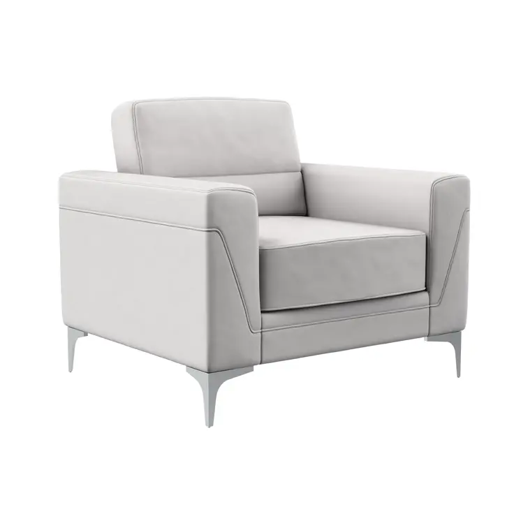 35" Light Gray and Silver Faux Leather Arm Chair