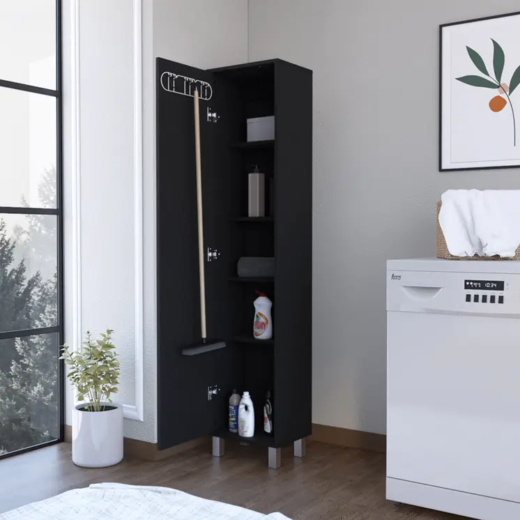 71" Black Wood Pantry Or Storage Cabinet