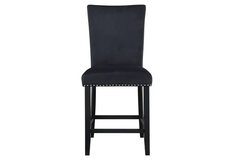 25" Black Wood and Velvet Counter Height Bar Chair
