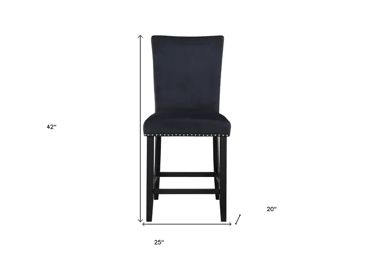 25" Black Wood and Velvet Counter Height Bar Chair