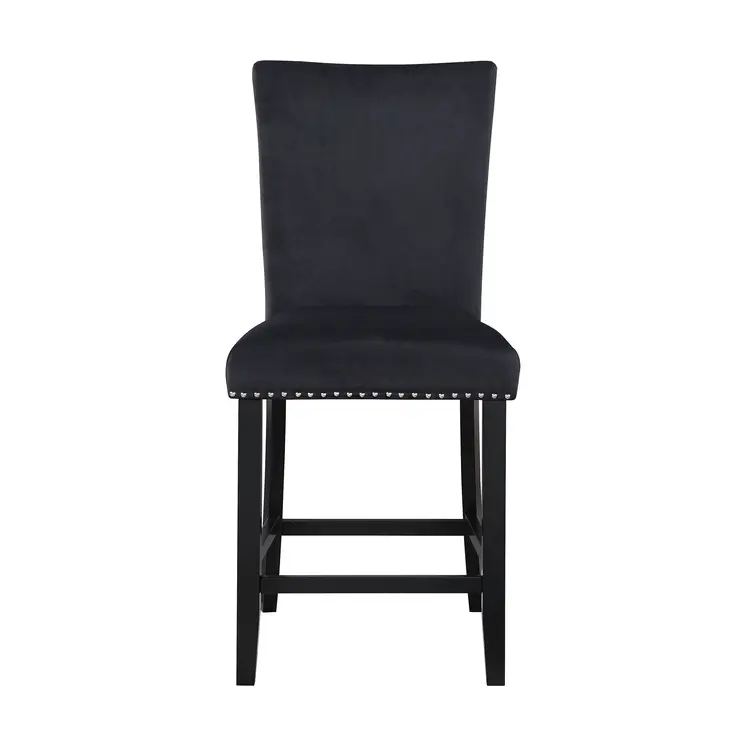 Set of Two 25" Black Wood and Velvet Counter Height Bar Chairs