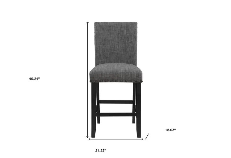 26" Gray and Black Wood and Fabric Counter Height Bar Chair