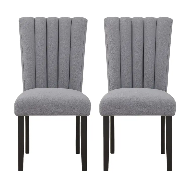 Set of Two 26" Gray and Black Wood and Fabric Counter Height Bar Chairs