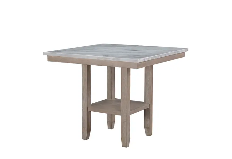 42" White and Natural Faux Marble and Wood Square Bar Table