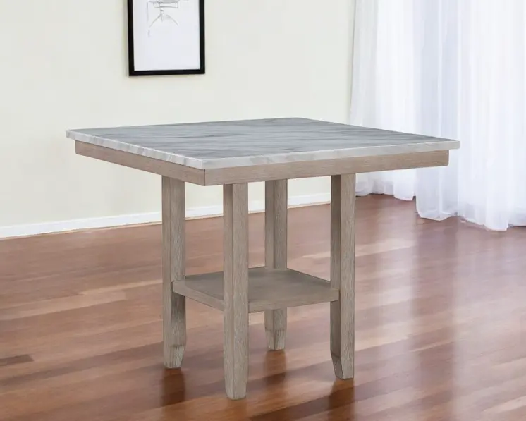 42" White and Natural Faux Marble and Wood Square Bar Table