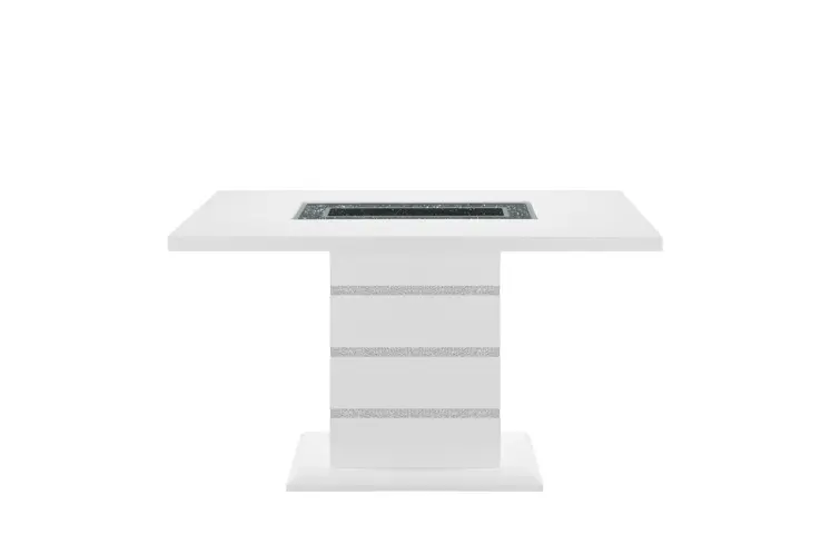 63" White Silver And Black Glass Faux Crystal And Wood Rectangular Bar Table