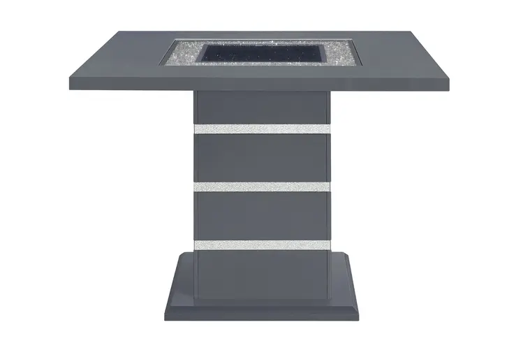 47" Dark Gray Silver And Black Glass Faux Crystal And Wood Square Bar Table