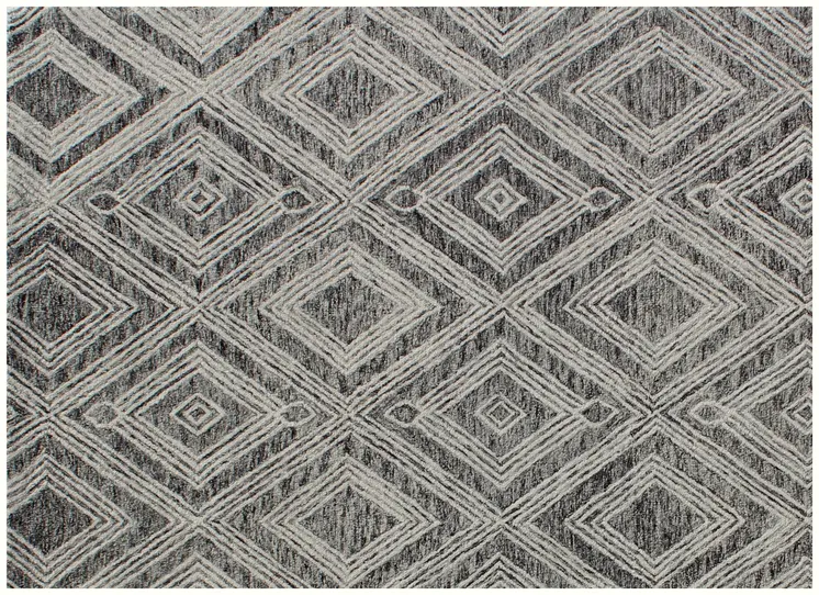 5' X 8' Black and Ivory Wool Abstract Geometric Hand Tufted Non Skid Area Rug
