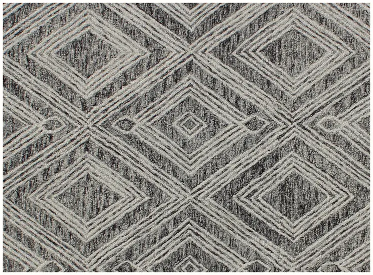 5' X 8' Black and Ivory Wool Abstract Geometric Hand Tufted Non Skid Area Rug
