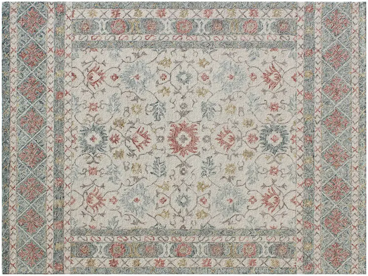 5' X 8' Ivory and Blue Wool Oriental Hand Tufted Non Skid Area Rug