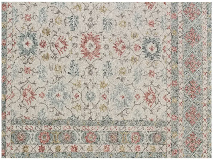 5' X 8' Ivory and Blue Wool Oriental Hand Tufted Non Skid Area Rug