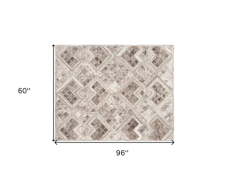 5' X 8' Silver Abstract Geometric Hand Tufted Non Skid Area Rug