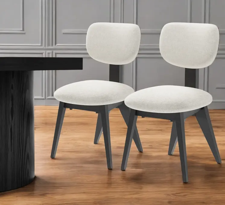 Set of Two Beige And Black Upholstered Fabric Open Back Dining Side Chairs