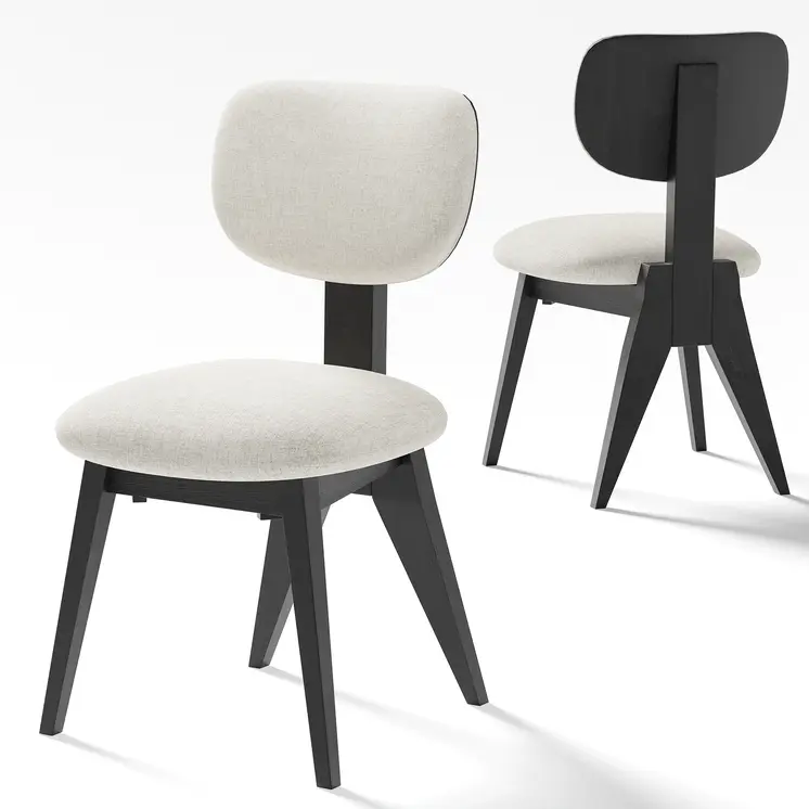 Set of Two Beige And Black Upholstered Fabric Open Back Dining Side Chairs