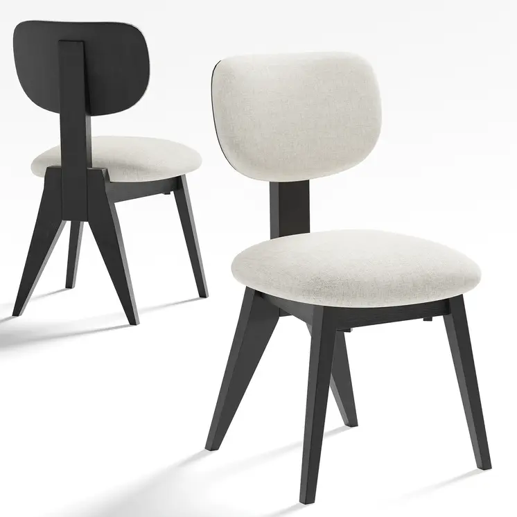 Set of Two Beige And Black Upholstered Fabric Open Back Dining Side Chairs