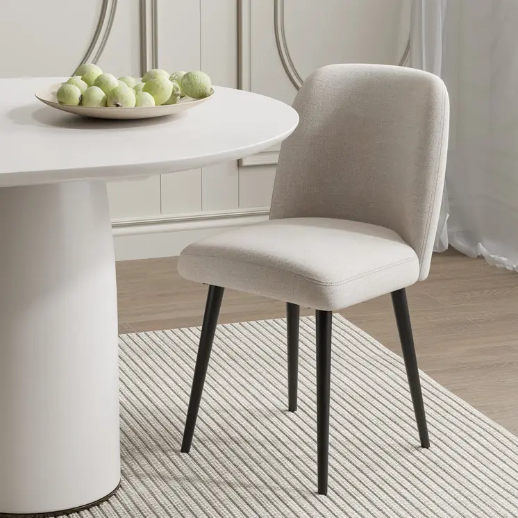 Set of Two Beige And Black Upholstered Fabric Dining Side Chairs