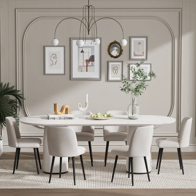 Set of Two Beige And Black Upholstered Fabric Dining Side Chairs