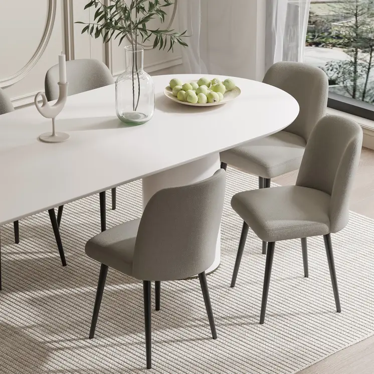 Set of Two Gray And Black Upholstered Fabric Dining Side Chairs